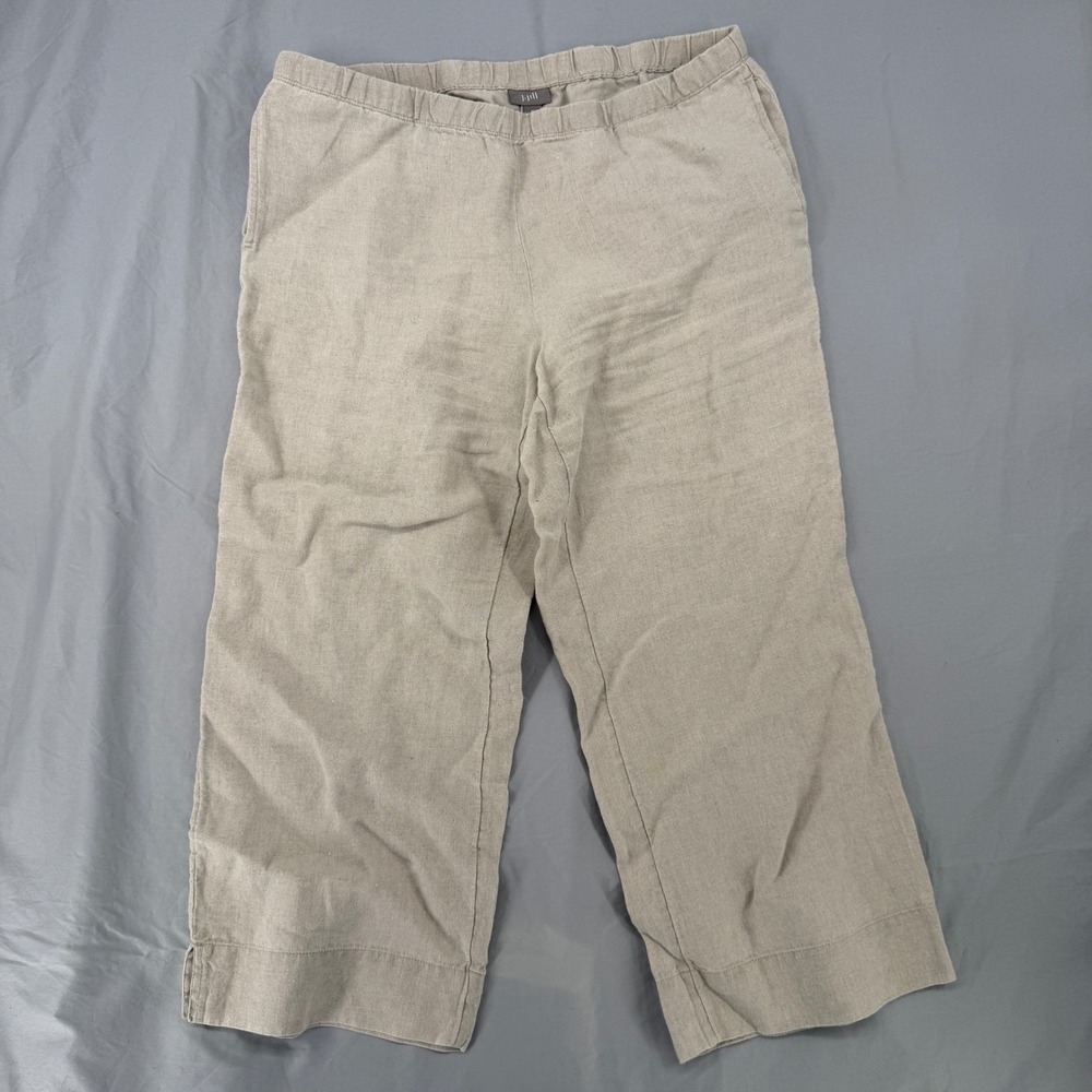 J. Jill Womens Medium Oatmeal Beige 100% Linen Wide Leg Cropped Pull On Pants